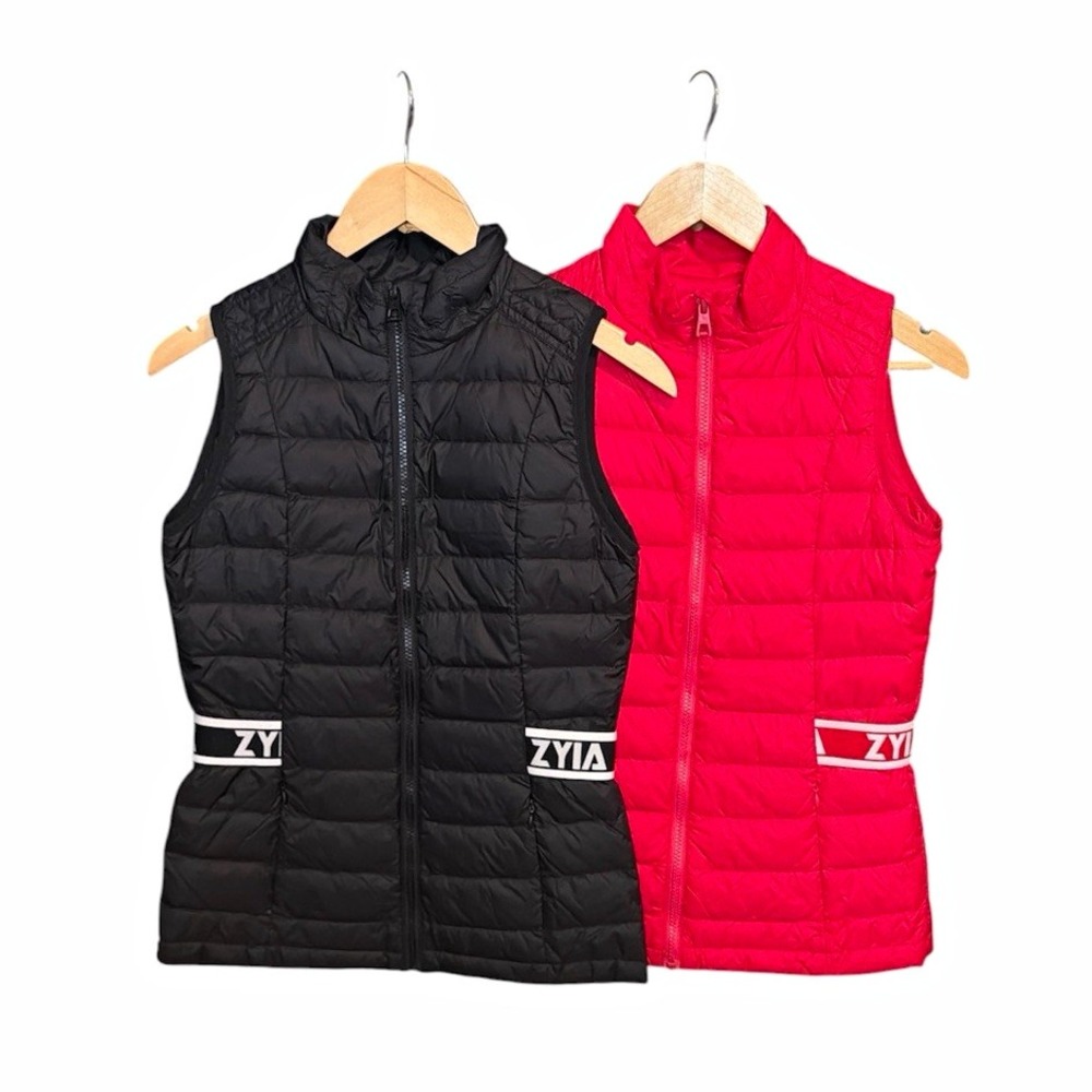 Lot of 2 ZYIA Active Alpine Down Puffer Vest XS Black Red Outdoors Winter Layer